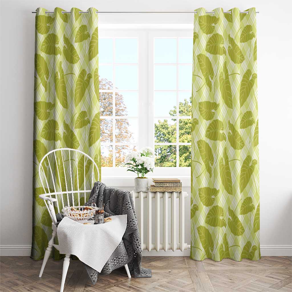 Lime Green Hawaii Kalo Palaka Motifs Window Curtain Hawaiian Taro Leaves Elegant Vibes LT14 - Polynesian Pride