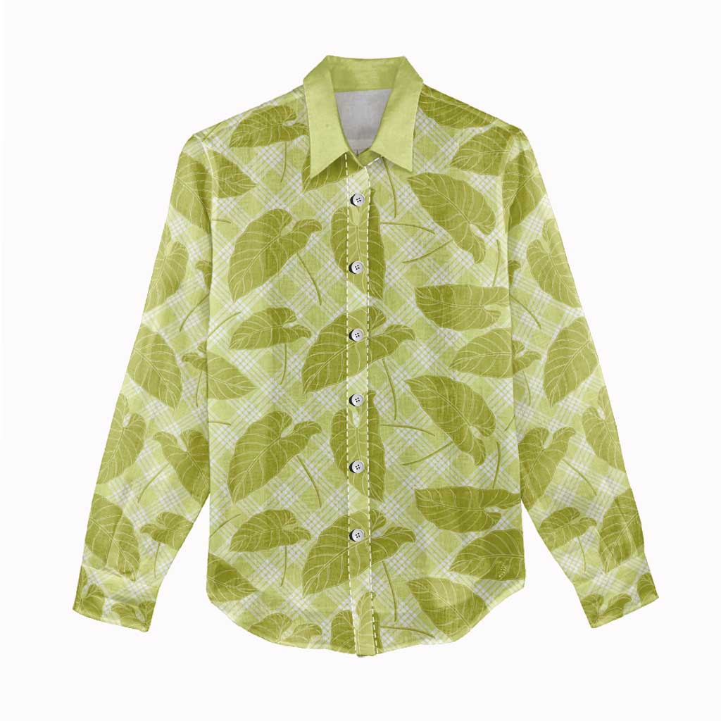 Lime Green Hawaii Kalo Palaka Women Casual Shirt - Hawaiian Taro Leaves Elegant Vibes LT14 - Polynesian Pride