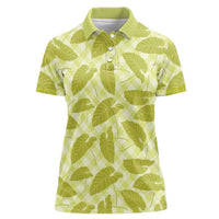 Lime Green Hawaii Kalo Palaka Motifs Women Polo Shirt Hawaiian Taro Leaves Elegant Vibes LT14 Female Lime Green - Polynesian Pride