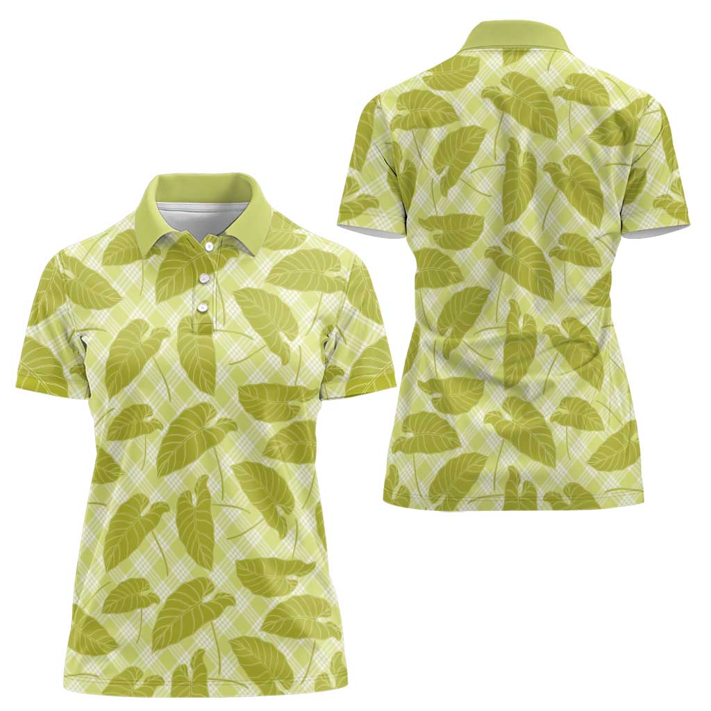 Lime Green Hawaii Kalo Palaka Motifs Women Polo Shirt Hawaiian Taro Leaves Elegant Vibes LT14 - Polynesian Pride