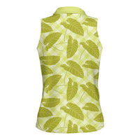 Lime Green Hawaii Kalo Palaka Motifs Women Sleeveless Polo Shirt Hawaiian Taro Leaves Elegant Vibes LT14 - Polynesian Pride