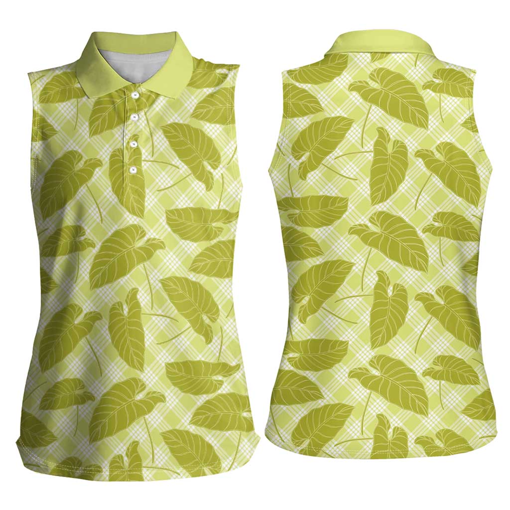 Lime Green Hawaii Kalo Palaka Motifs Women Sleeveless Polo Shirt Hawaiian Taro Leaves Elegant Vibes LT14 - Polynesian Pride