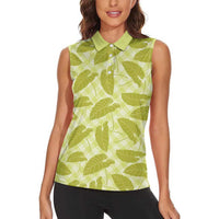 Lime Green Hawaii Kalo Palaka Motifs Women Sleeveless Polo Shirt Hawaiian Taro Leaves Elegant Vibes LT14 - Polynesian Pride