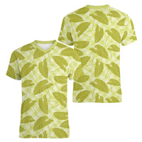 Lime Green Hawaii Kalo Palaka Motifs Women V-Neck T-Shirt Hawaiian Taro Leaves Elegant Vibes LT14 - Polynesian Pride