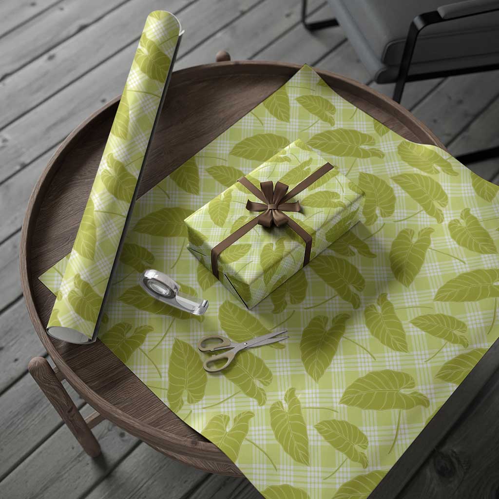 Lime Green Hawaii Kalo Palaka Motifs Wrapping Paper Hawaiian Taro Leaves Elegant Vibes LT14 - Polynesian Pride