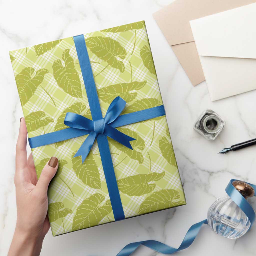 Lime Green Hawaii Kalo Palaka Motifs Wrapping Paper Hawaiian Taro Leaves Elegant Vibes LT14 - Polynesian Pride