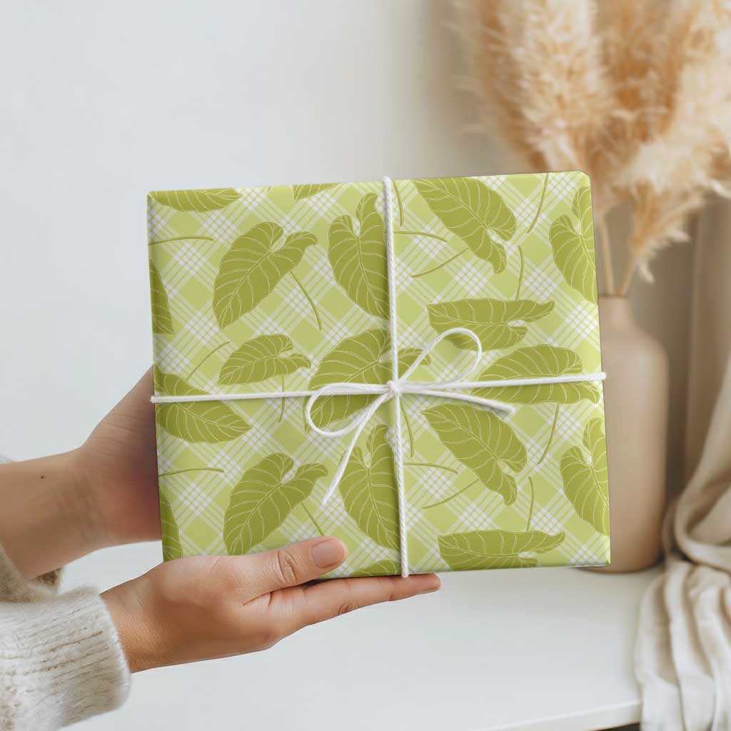 Lime Green Hawaii Kalo Palaka Motifs Wrapping Paper Hawaiian Taro Leaves Elegant Vibes LT14 - Polynesian Pride