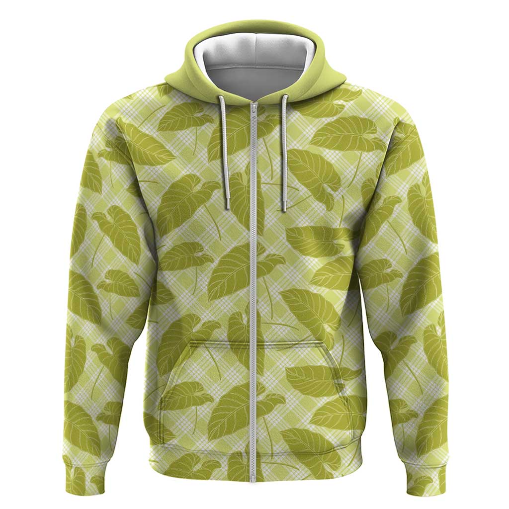 Lime Green Hawaii Kalo Palaka Motifs Zip Hoodie Hawaiian Taro Leaves Elegant Vibes LT14 Zip Hoodie Lime Green - Polynesian Pride