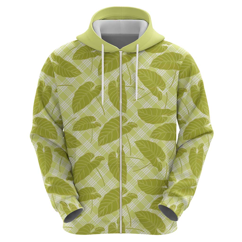 Lime Green Hawaii Kalo Palaka Motifs Zip Hoodie Hawaiian Taro Leaves Elegant Vibes LT14 - Polynesian Pride