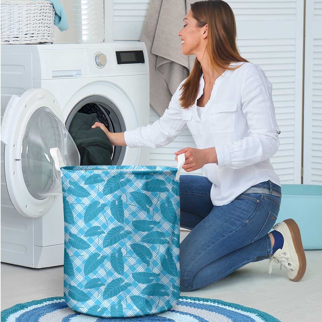 Blue Hawaii Kalo Palaka Motifs Laundry Basket Hawaiian Taro Leaves Elegant Vibes - Polynesian Pride