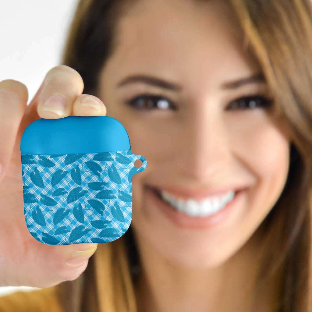 Blue Hawaii Kalo Palaka Motifs AirPods Case Hawaiian Taro Leaves Elegant Vibes LT14 - Polynesian Pride