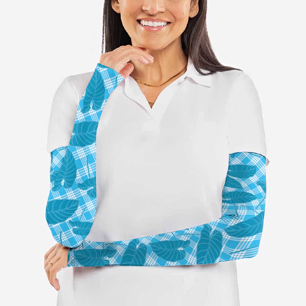 Blue Hawaii Kalo Palaka Motifs Arm Sleeves Hawaiian Taro Leaves Elegant Vibes LT14 - Polynesian Pride