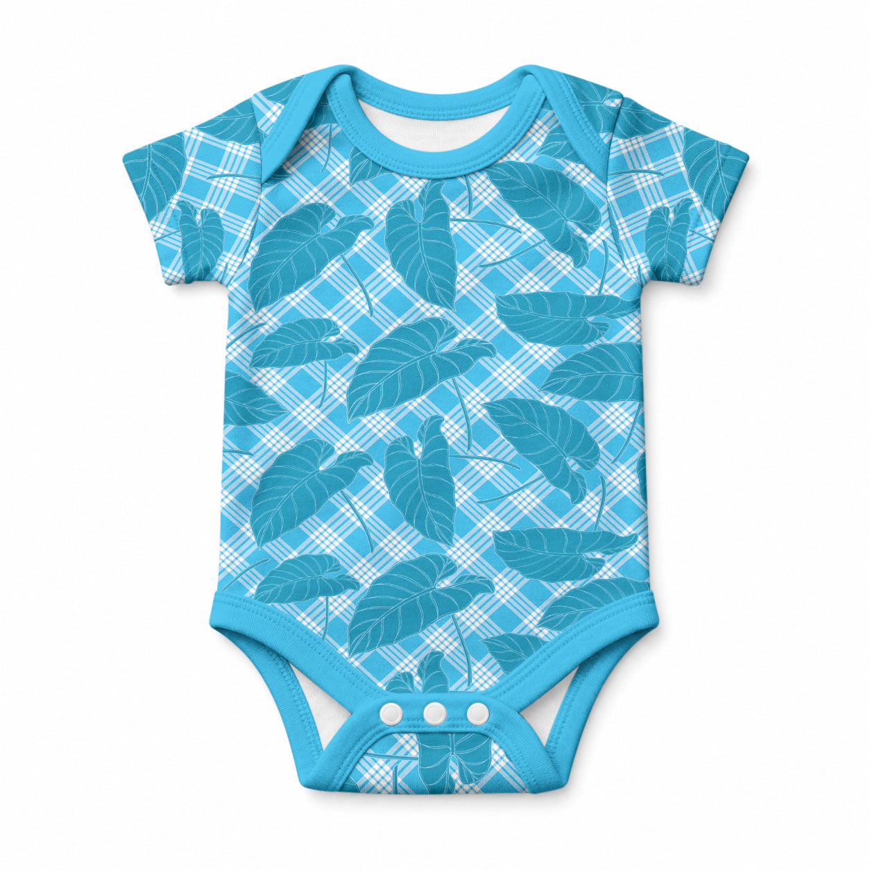 Blue Hawaii Kalo Palaka Motifs Baby Onesie Hawaiian Taro Leaves Elegant Vibes