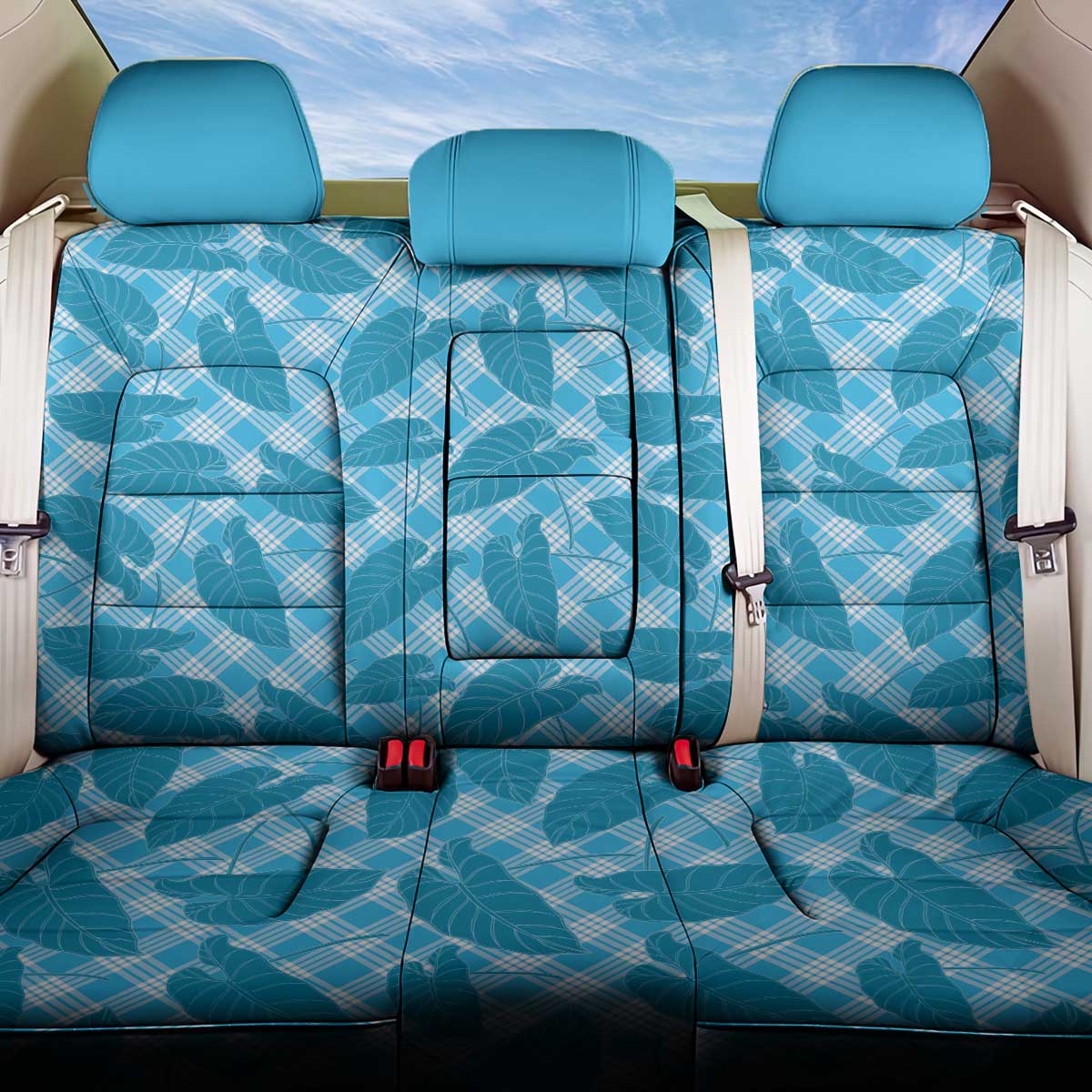 Blue Hawaii Kalo Palaka Motifs Back Car Seat Cover Hawaiian Taro Leaves Elegant Vibes LT14 One Size Blue - Polynesian Pride