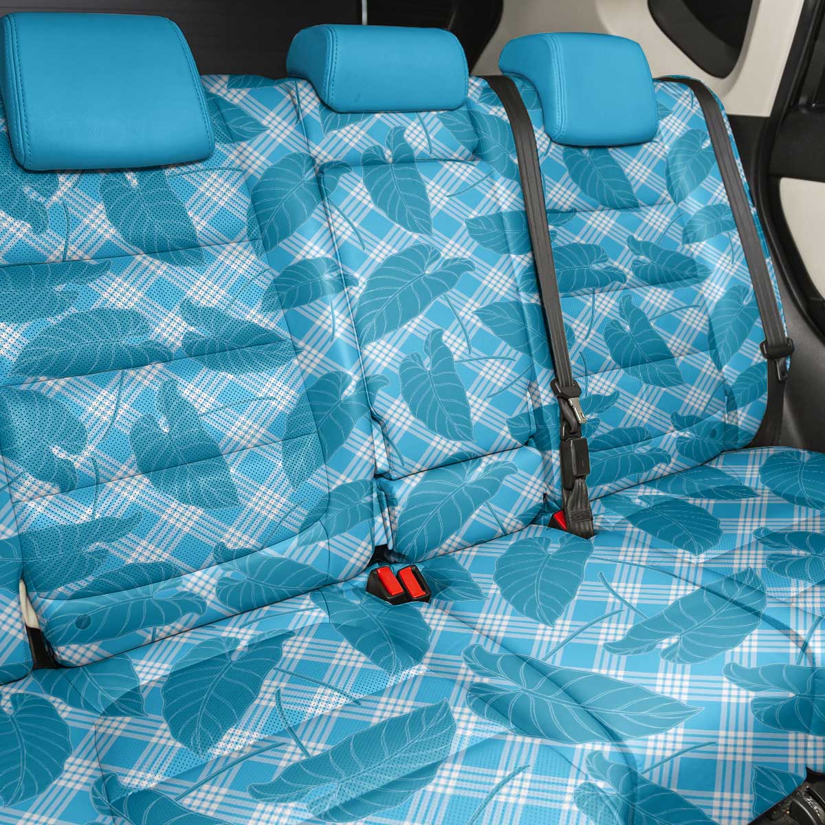 Blue Hawaii Kalo Palaka Motifs Back Car Seat Cover Hawaiian Taro Leaves Elegant Vibes LT14 - Polynesian Pride