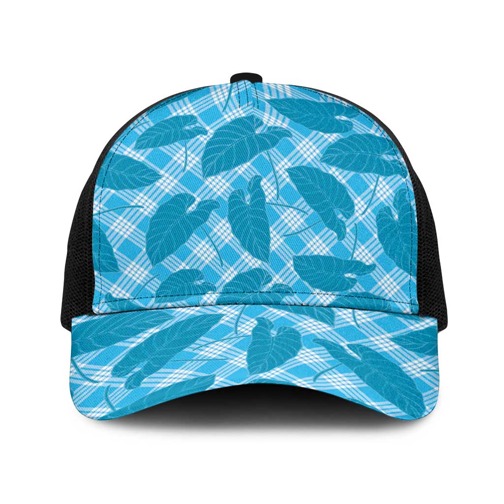 Blue Hawaii Kalo Palaka Motifs Baseball Net Cap Hawaiian Taro Leaves Elegant Vibes