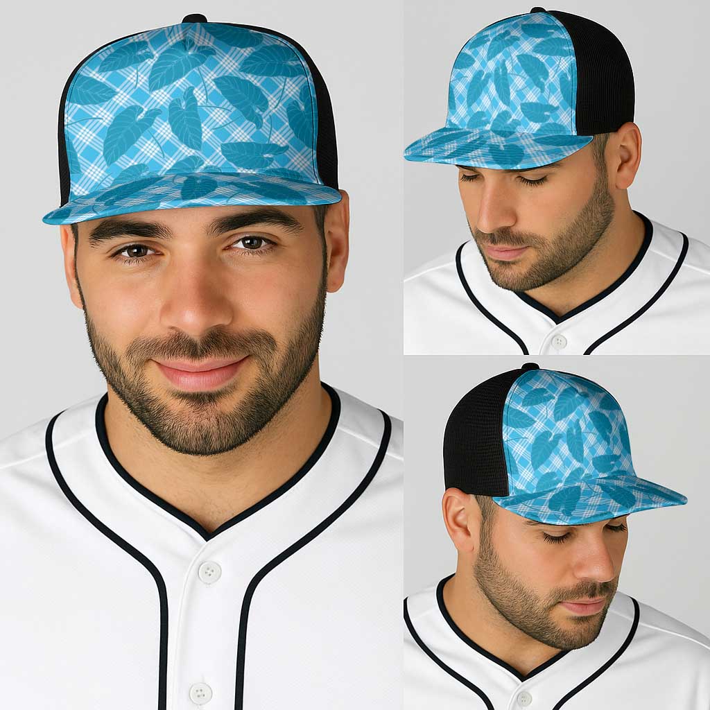 Blue Hawaii Kalo Palaka Motifs Baseball Net Cap Hawaiian Taro Leaves Elegant Vibes