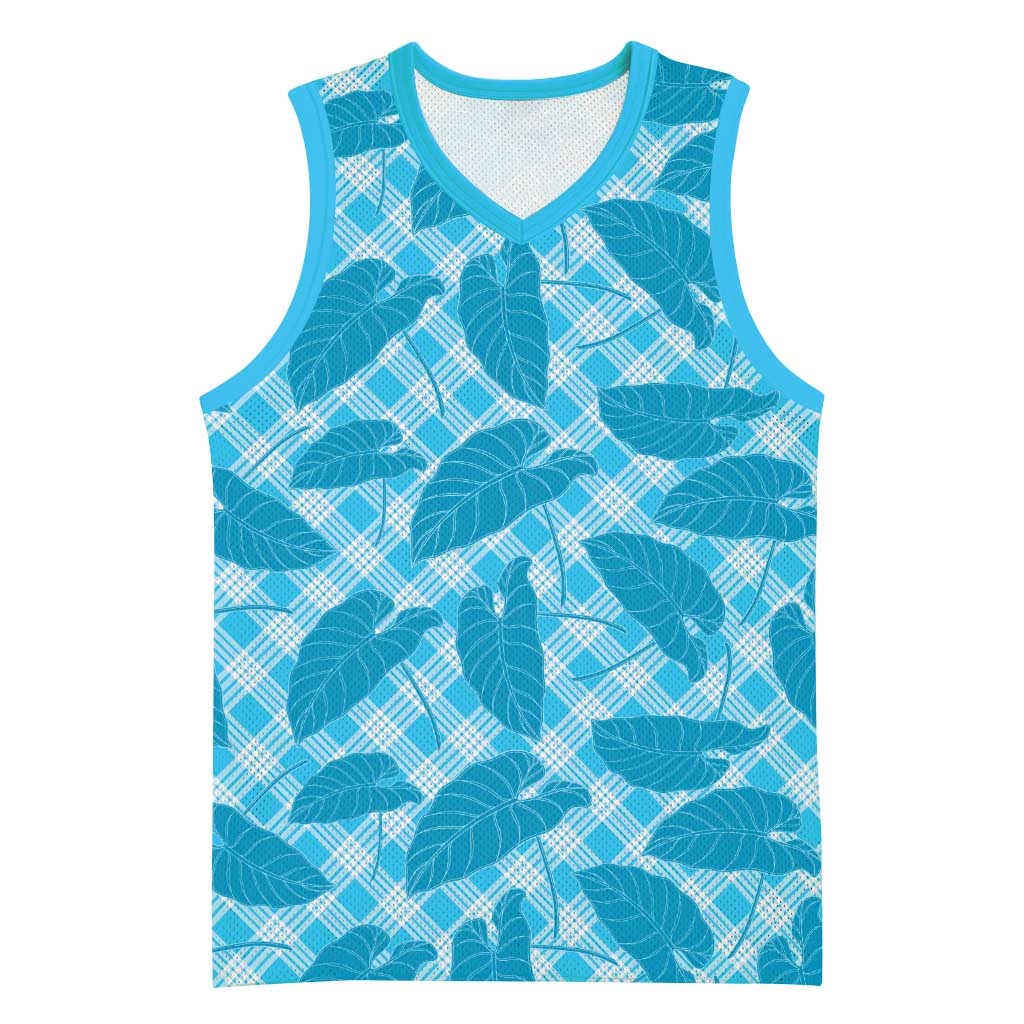 Blue Hawaii Kalo Palaka Motifs Basketball Jersey Hawaiian Taro Leaves Elegant Vibes LT14 Unisex Blue - Polynesian Pride