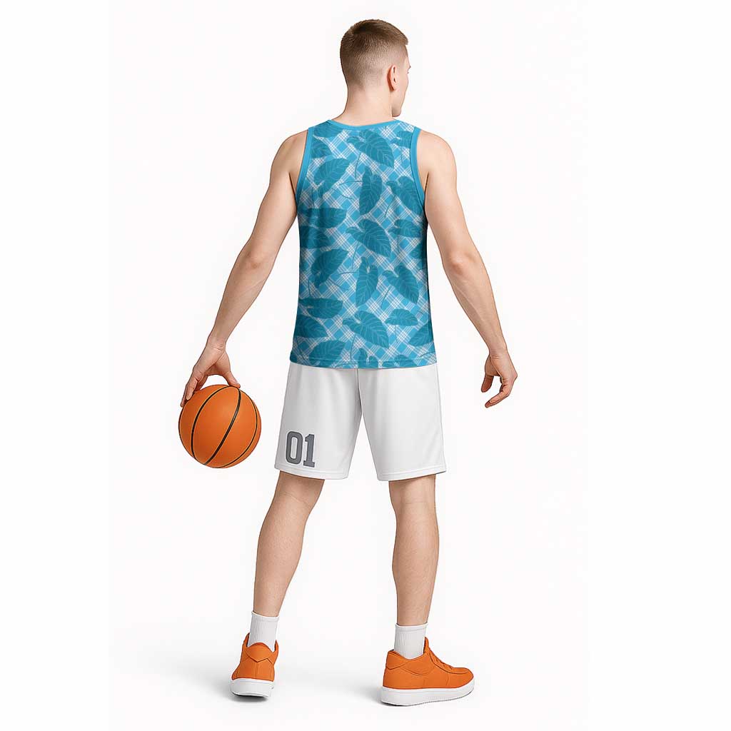 Blue Hawaii Kalo Palaka Motifs Basketball Jersey Hawaiian Taro Leaves Elegant Vibes LT14 - Polynesian Pride