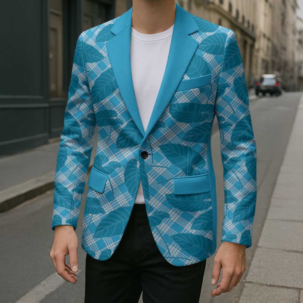 Blue Hawaii Kalo Palaka Motifs Blazer Hawaiian Taro Leaves Elegant Vibes LT14 - Polynesian Pride