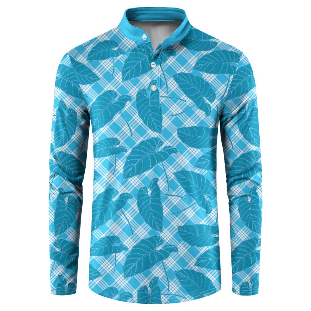 Blue Hawaii Kalo Palaka Motifs Button Sweatshirt Hawaiian Taro Leaves Elegant Vibes LT14 Blue - Polynesian Pride
