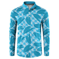 Blue Hawaii Kalo Palaka Motifs Button Sweatshirt Hawaiian Taro Leaves Elegant Vibes LT14 Blue - Polynesian Pride