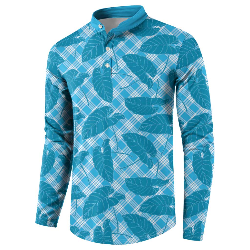 Blue Hawaii Kalo Palaka Motifs Button Sweatshirt Hawaiian Taro Leaves Elegant Vibes LT14 - Polynesian Pride