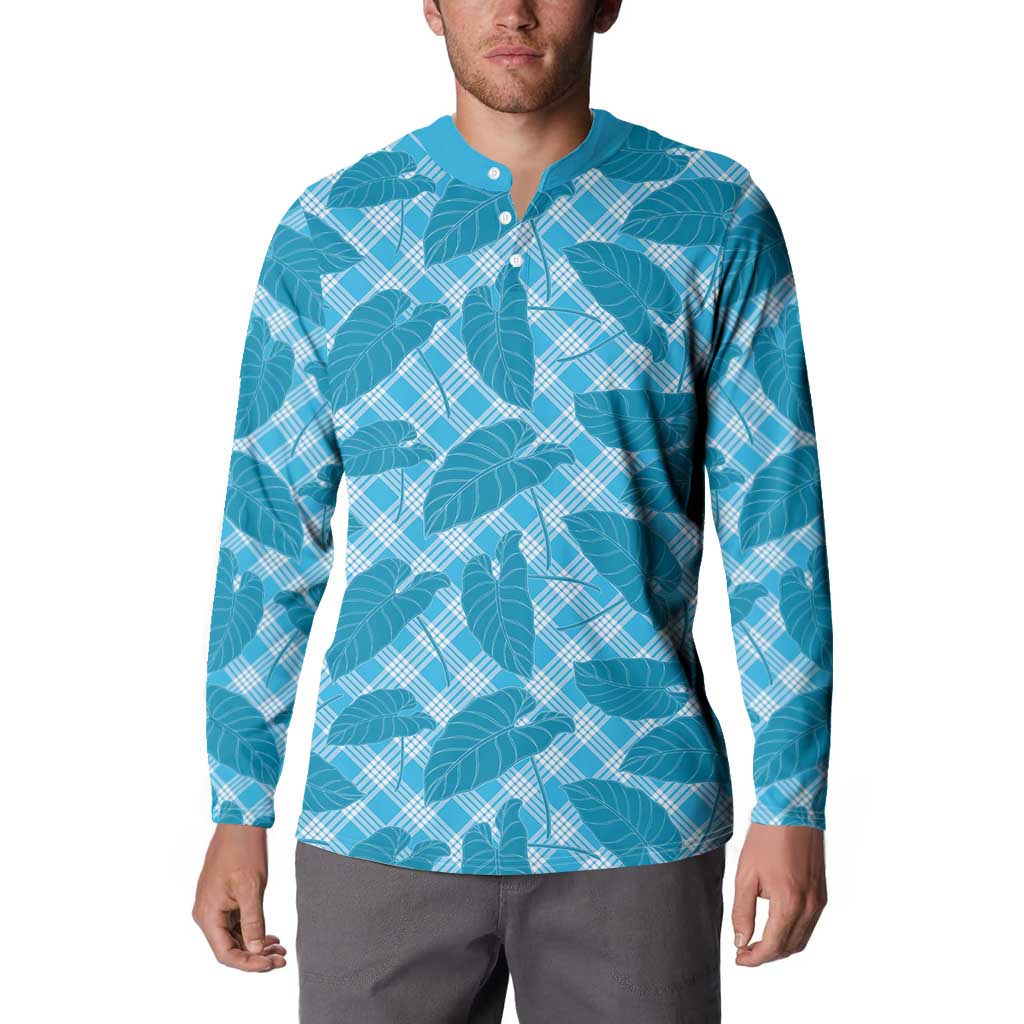 Blue Hawaii Kalo Palaka Motifs Button Sweatshirt Hawaiian Taro Leaves Elegant Vibes LT14 - Polynesian Pride