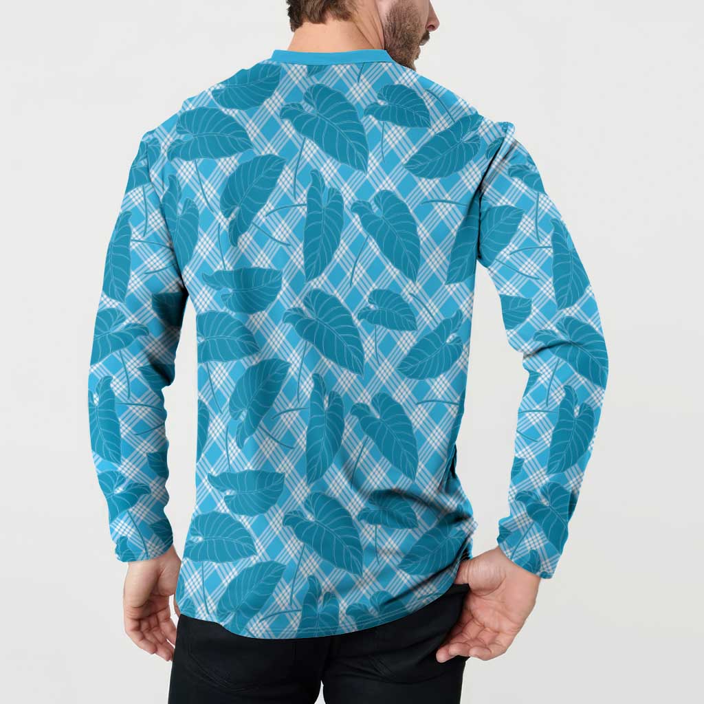 Blue Hawaii Kalo Palaka Motifs Button Sweatshirt Hawaiian Taro Leaves Elegant Vibes LT14 - Polynesian Pride