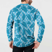 Blue Hawaii Kalo Palaka Motifs Button Sweatshirt Hawaiian Taro Leaves Elegant Vibes LT14 - Polynesian Pride