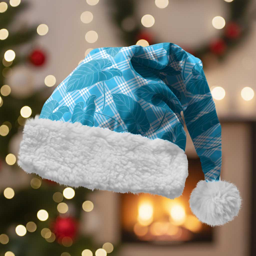 Blue Hawaii Kalo Palaka Motifs Christmas Santa Hat Hawaiian Taro Leaves Elegant Vibes LT14 With Fur Blue - Polynesian Pride