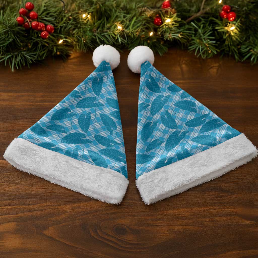 Blue Hawaii Kalo Palaka Motifs Christmas Santa Hat Hawaiian Taro Leaves Elegant Vibes LT14 - Polynesian Pride