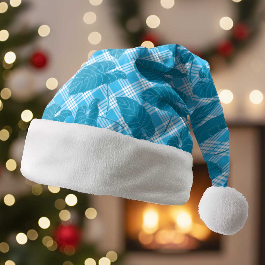 Blue Hawaii Kalo Palaka Motifs Christmas Santa Hat Hawaiian Taro Leaves Elegant Vibes LT14 Without Fur Blue - Polynesian Pride