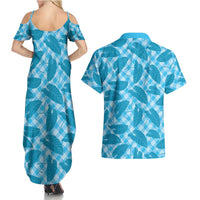 Blue Hawaii Kalo Palaka Motifs Couples Matching Summer Maxi Dress and Hawaiian Shirt Hawaiian Taro Leaves Elegant Vibes LT14 - Polynesian Pride