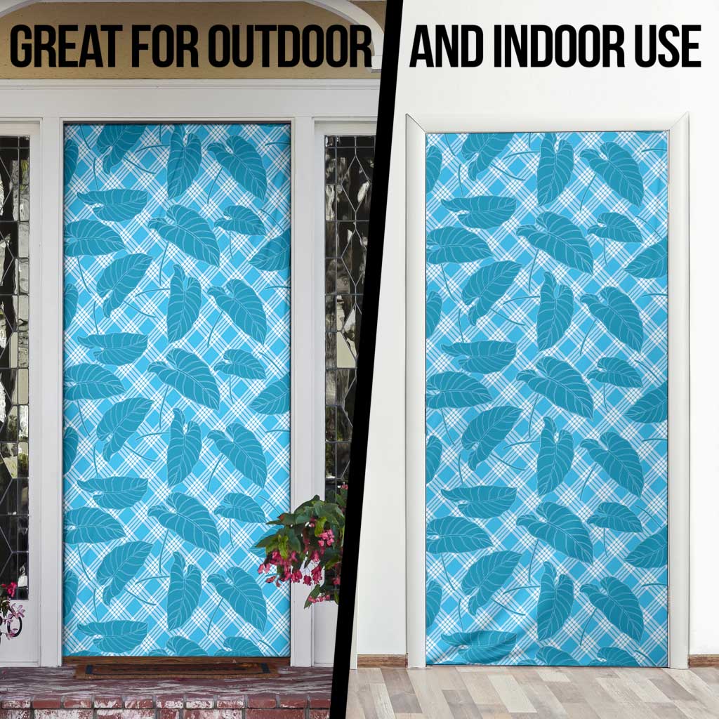 Blue Hawaii Kalo Palaka Motifs Door Cover Hawaiian Taro Leaves Elegant Vibes LT14 - Polynesian Pride