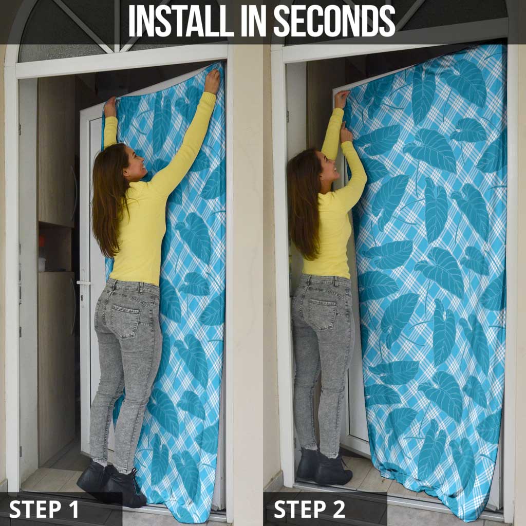 Blue Hawaii Kalo Palaka Motifs Door Cover Hawaiian Taro Leaves Elegant Vibes LT14 - Polynesian Pride