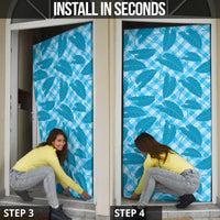 Blue Hawaii Kalo Palaka Motifs Door Cover Hawaiian Taro Leaves Elegant Vibes LT14 - Polynesian Pride