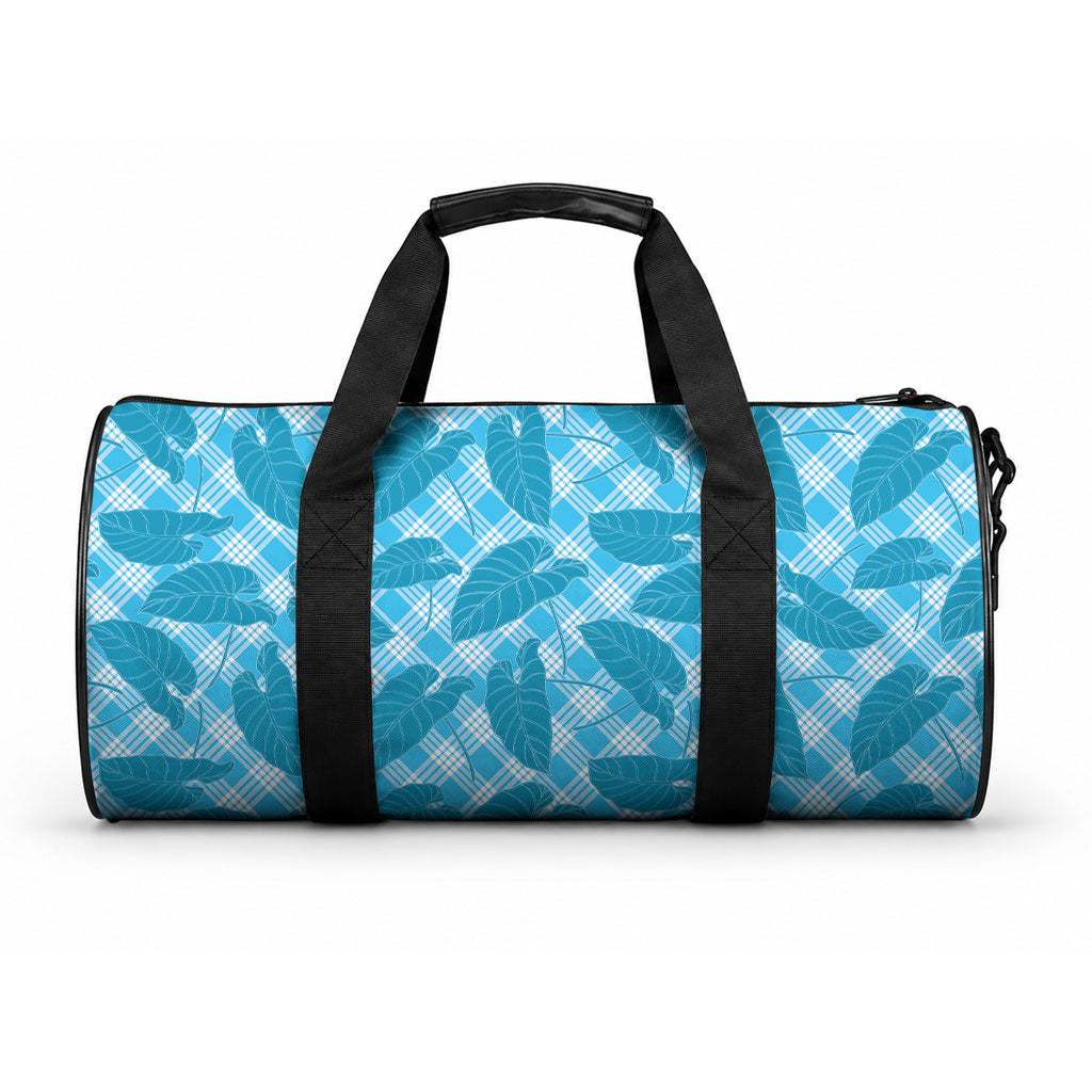 Blue Hawaii Kalo Palaka Motifs Duffle Bag Hawaiian Taro Leaves Elegant Vibes