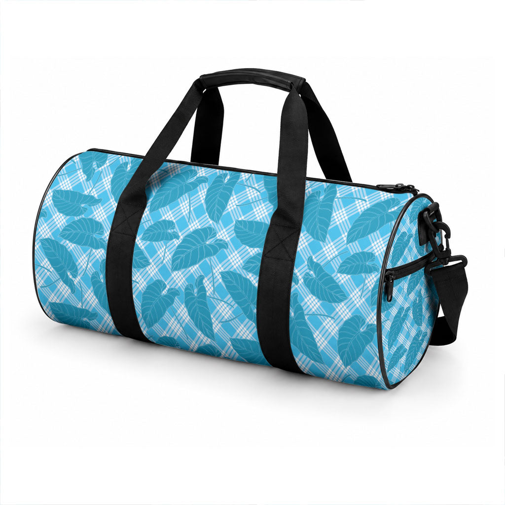 Blue Hawaii Kalo Palaka Motifs Duffle Bag Hawaiian Taro Leaves Elegant Vibes