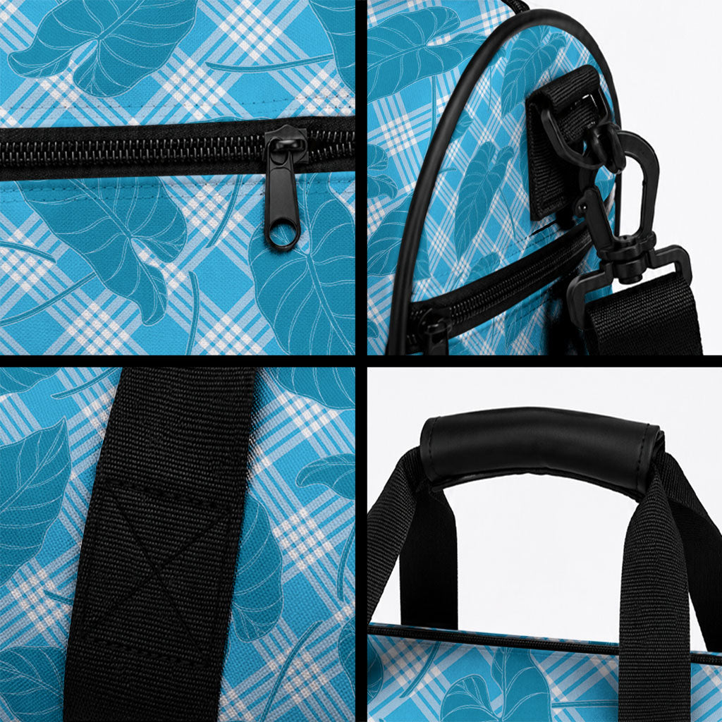 Blue Hawaii Kalo Palaka Motifs Duffle Bag Hawaiian Taro Leaves Elegant Vibes