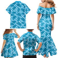 Blue Hawaii Kalo Palaka Motifs Family Matching Mermaid Dress and Hawaiian Shirt Hawaiian Taro Leaves Elegant Vibes LT14 - Polynesian Pride