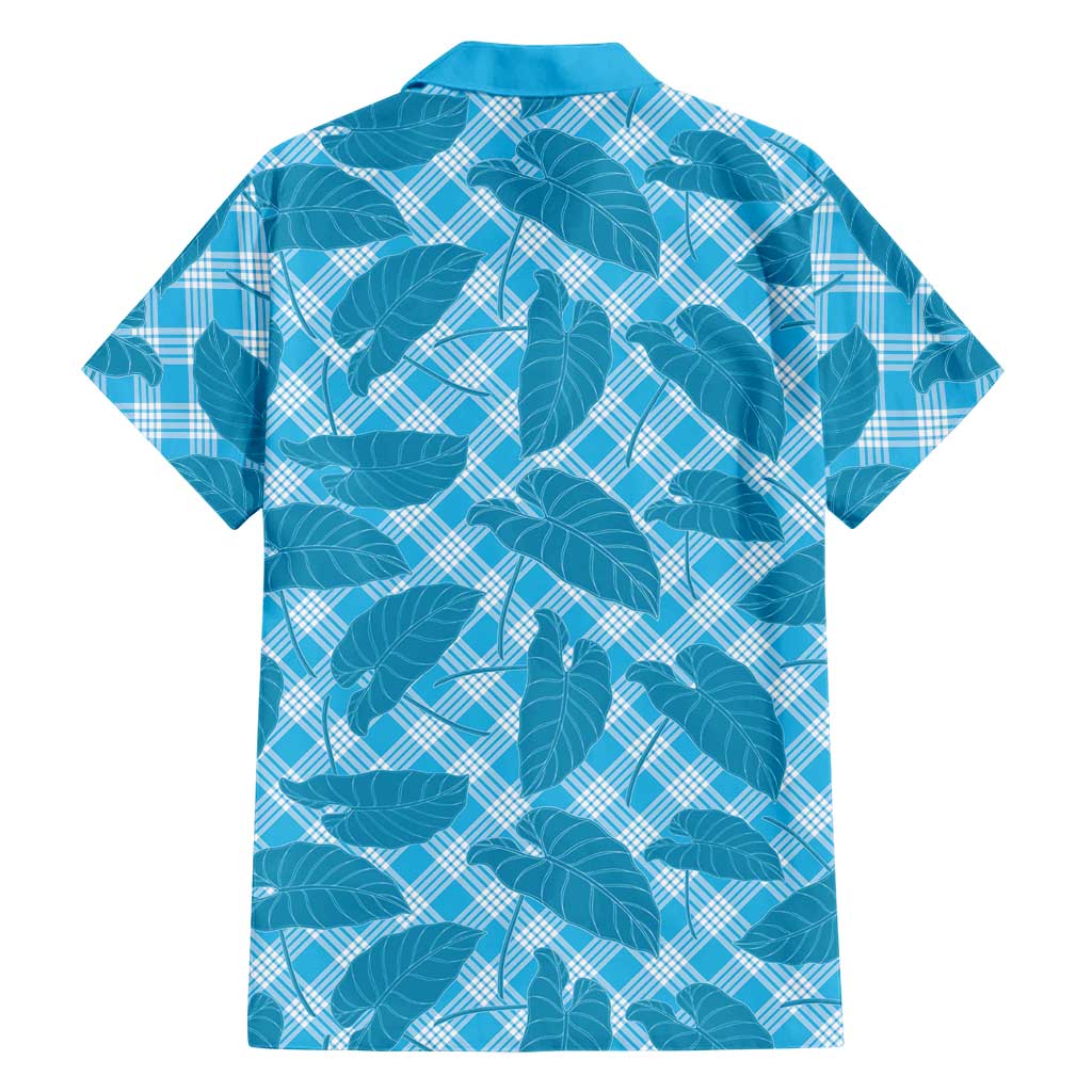 Blue Hawaii Kalo Palaka Motifs Family Matching Off The Shoulder Long Sleeve Dress and Hawaiian Shirt Hawaiian Taro Leaves Elegant Vibes LT14 - Polynesian Pride