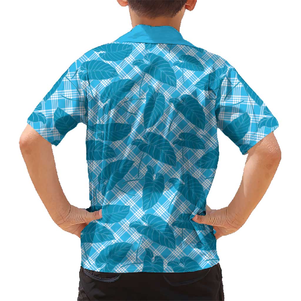 Blue Hawaii Kalo Palaka Motifs Family Matching Summer Maxi Dress and Hawaiian Shirt Hawaiian Taro Leaves Elegant Vibes LT14 - Polynesian Pride