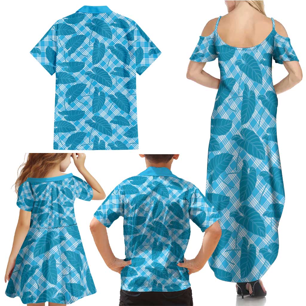Blue Hawaii Kalo Palaka Motifs Family Matching Summer Maxi Dress and Hawaiian Shirt Hawaiian Taro Leaves Elegant Vibes LT14 - Polynesian Pride