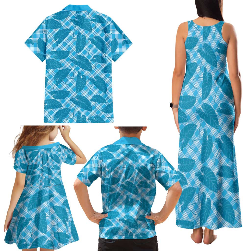 Blue Hawaii Kalo Palaka Motifs Family Matching Tank Maxi Dress and Hawaiian Shirt Hawaiian Taro Leaves Elegant Vibes LT14 - Polynesian Pride