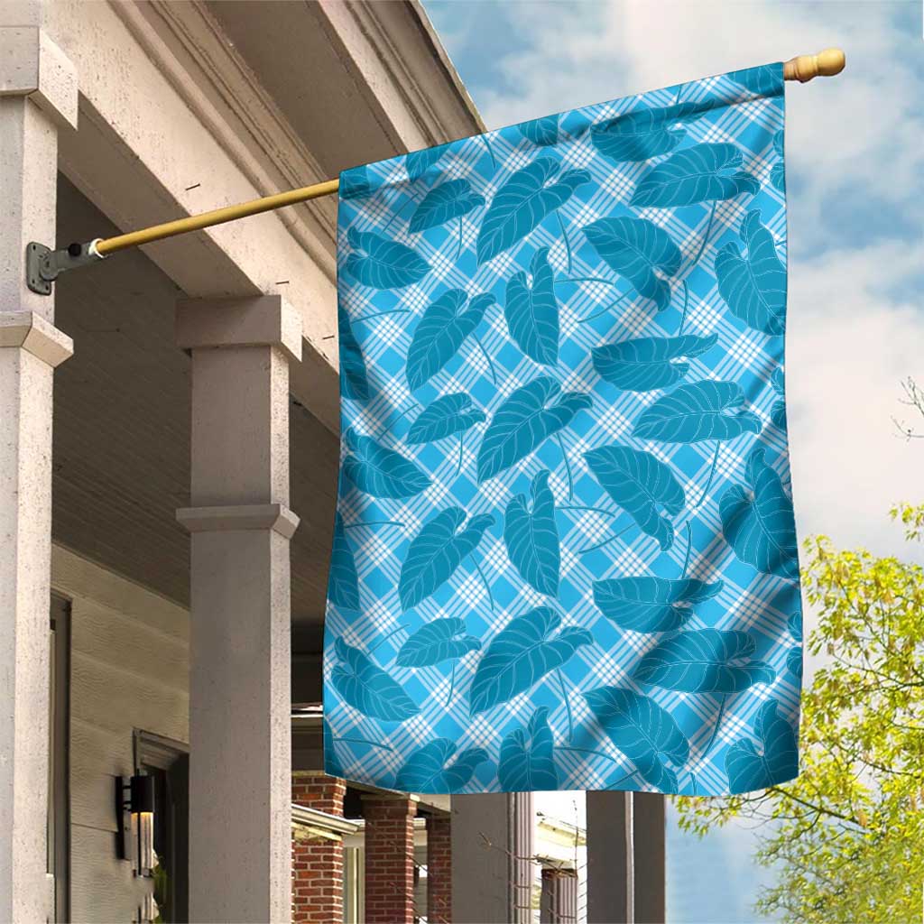 Blue Hawaii Kalo Palaka Motifs Garden Flag Hawaiian Taro Leaves Elegant Vibes LT14 House Flag Blue - Polynesian Pride