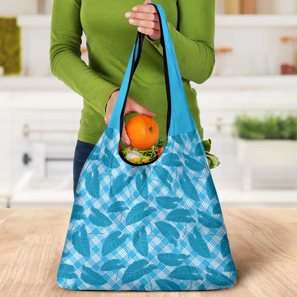 Blue Hawaii Kalo Palaka Motifs Grocery Bag Hawaiian Taro Leaves Elegant Vibes LT14 - Polynesian Pride