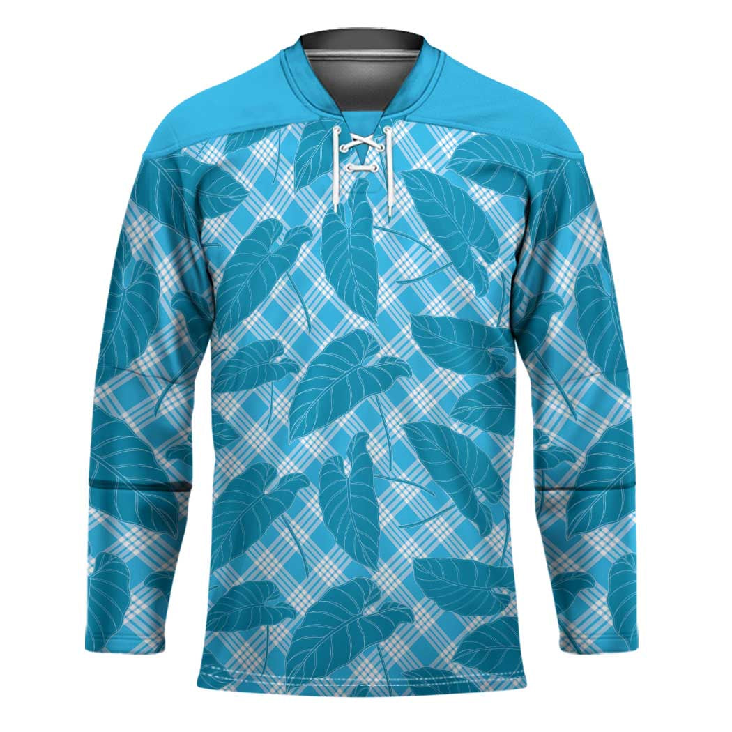 Blue Hawaii Kalo Palaka Motifs Hockey Jersey Hawaiian Taro Leaves Elegant Vibes LT14 Unisex Blue - Polynesian Pride
