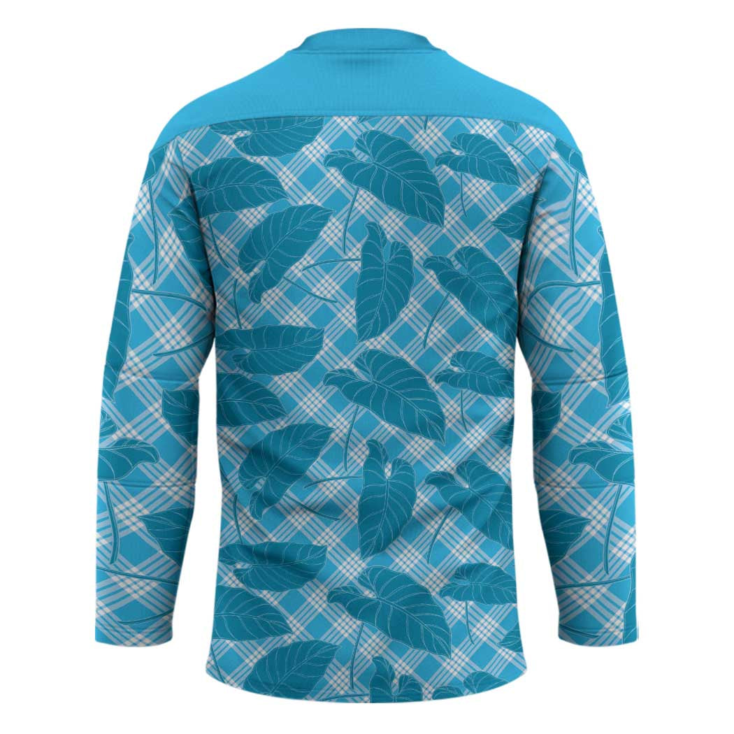 Blue Hawaii Kalo Palaka Motifs Hockey Jersey Hawaiian Taro Leaves Elegant Vibes LT14 - Polynesian Pride