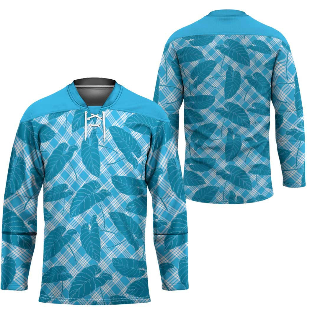 Blue Hawaii Kalo Palaka Motifs Hockey Jersey Hawaiian Taro Leaves Elegant Vibes LT14 - Polynesian Pride